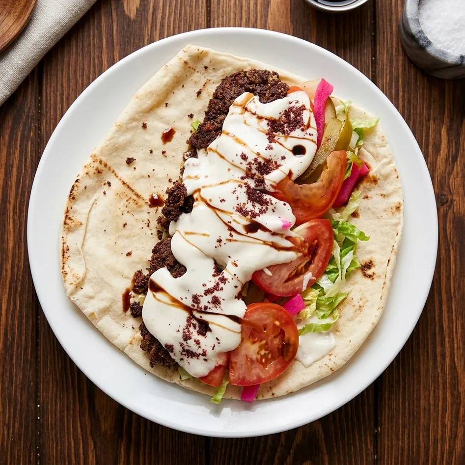 Crispy falafel pita wrap with hummus and tahini at Maggi's Syrian Food Winnipeg
